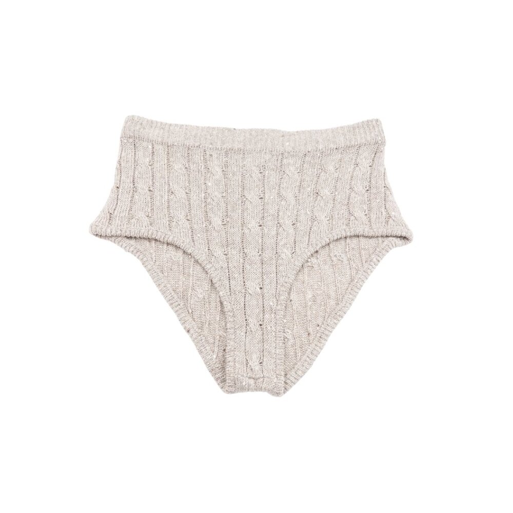 Brunello Cucinelli SS24 Linen Cable Knit Mini Shorts with Scattered Sequins
